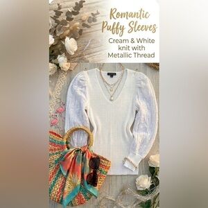White Birch Plus 1XL Cream V-Neck Puff Sleeve Top NWOT Romantic Boho
